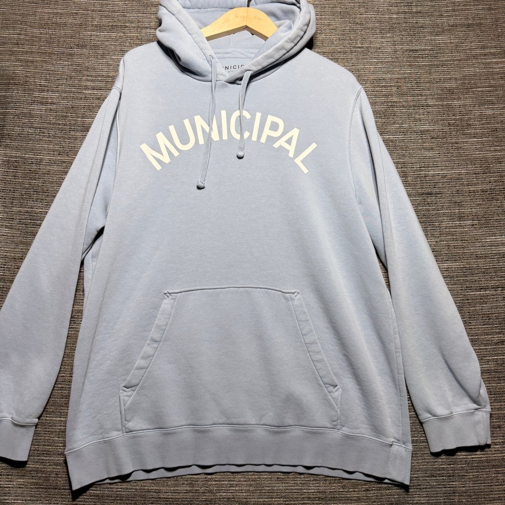 Municipal Hoodie Men XL Light Blue LS Sport Utility Gear Graphic Logo 6491